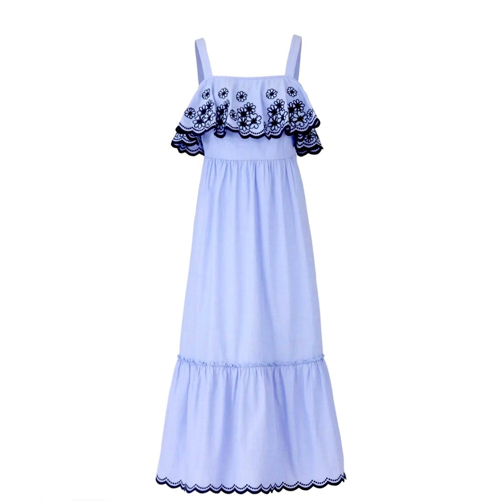 Kate Spade ♠️ Daisy Patio Embroidered Ruffled Sundress in Blue Sz L